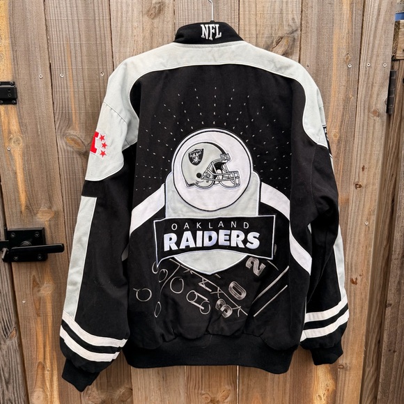 NFL Raiders Black and Gray Bomber Jacket Size Large - Picture 6 of 10